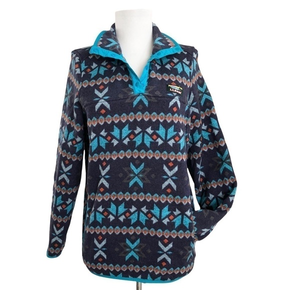 Vintage LL Bean western print Knit Fleece Pullover Jacket S Aztec Outdoor - Picture 1 of 9